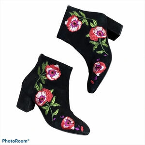 RENVY Floral Embroidered Suede Booties Women EU39